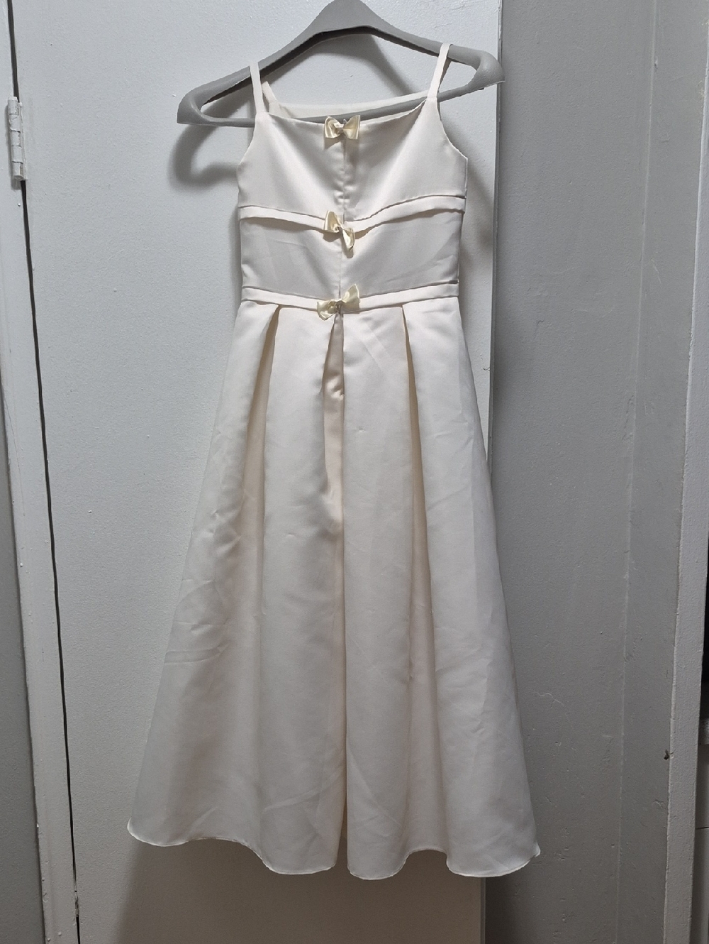 Girls Ivory Satin Ribbon-Accent Special Occasion Dress